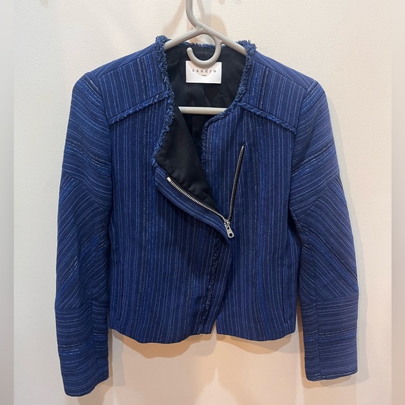 Sandro Blue Quilted Asymmetrical Jacket - Picture 4 of 9
